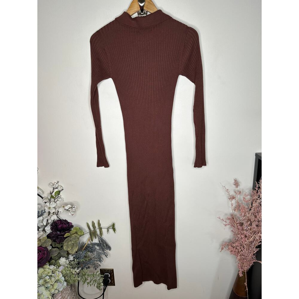 DISSH Ribbed Knit Polo Henley Long Sleeve Maxi Dress Brown Sz 8 $138 {SS45} - Picture 3 of 5